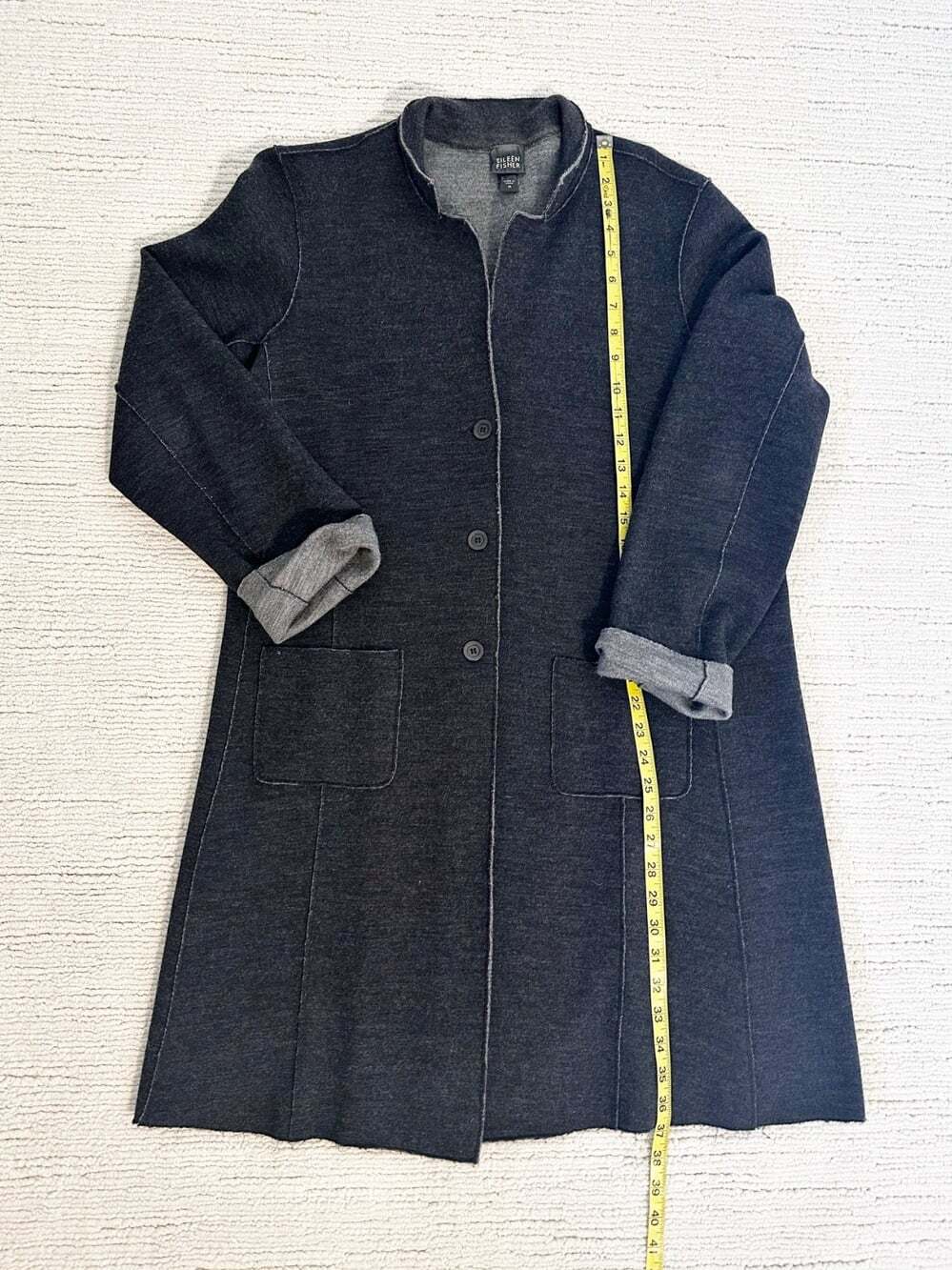 EILEEN FISHER 100% Merino Wool Size M Gray Unstructured Coat Longline Coatigan - Picture 4 of 11